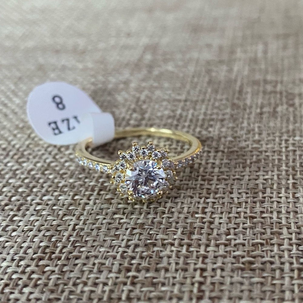Gold Filled CZ Solitaire Surrounded by CZ cluster Ring